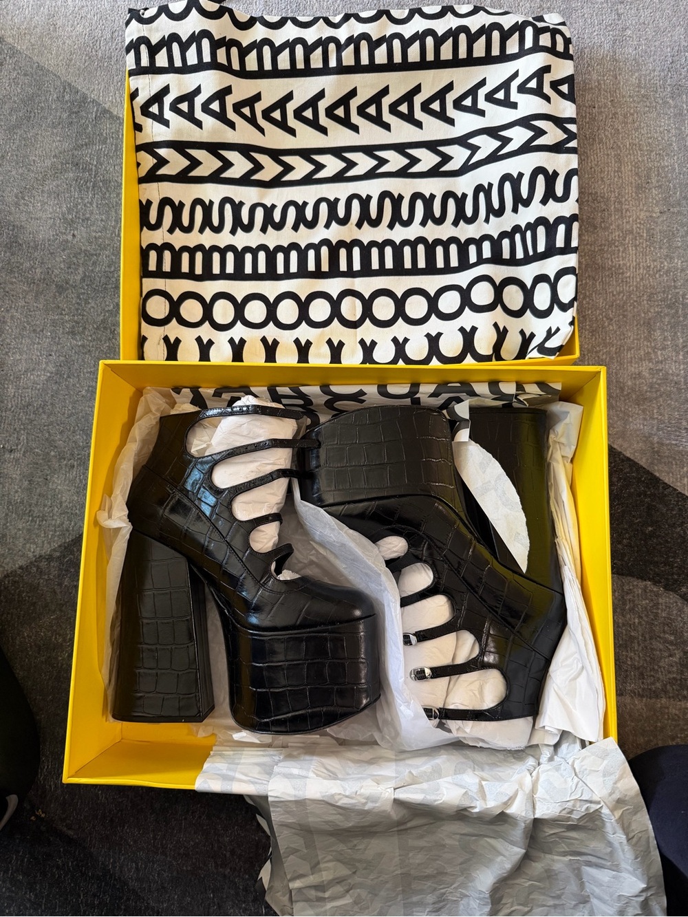 Marc Jacobs Black Croc-Embossed Platform Sandals